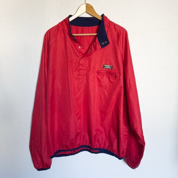 Vintage LL Bean Windbreak Large Pullover Red Blue Light Weight Button 80s 90s - Picture 1 of 8